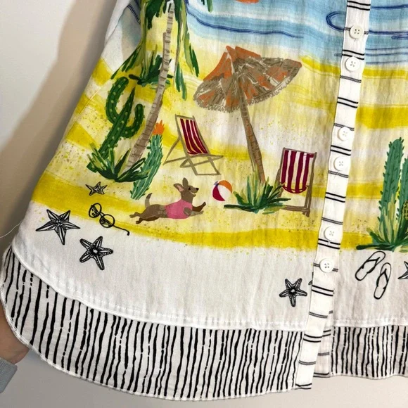 John Mark White Button-Down Top Colorful Beach Vacation Dog Resort Wear Print XL - Picture 6 of 15